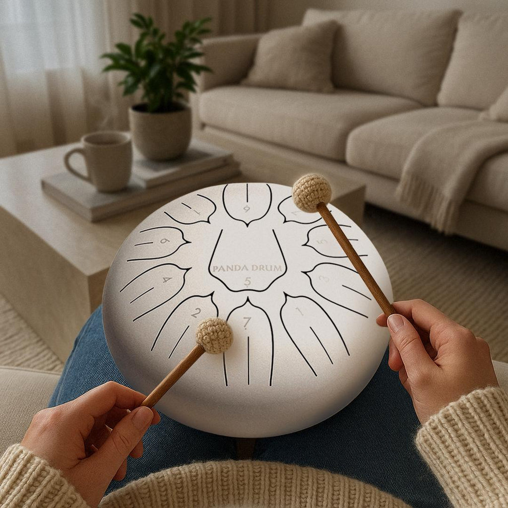 Panda Drum Plus — Tambor de Lengüetas de Acero Blanco 11 Pulgadas